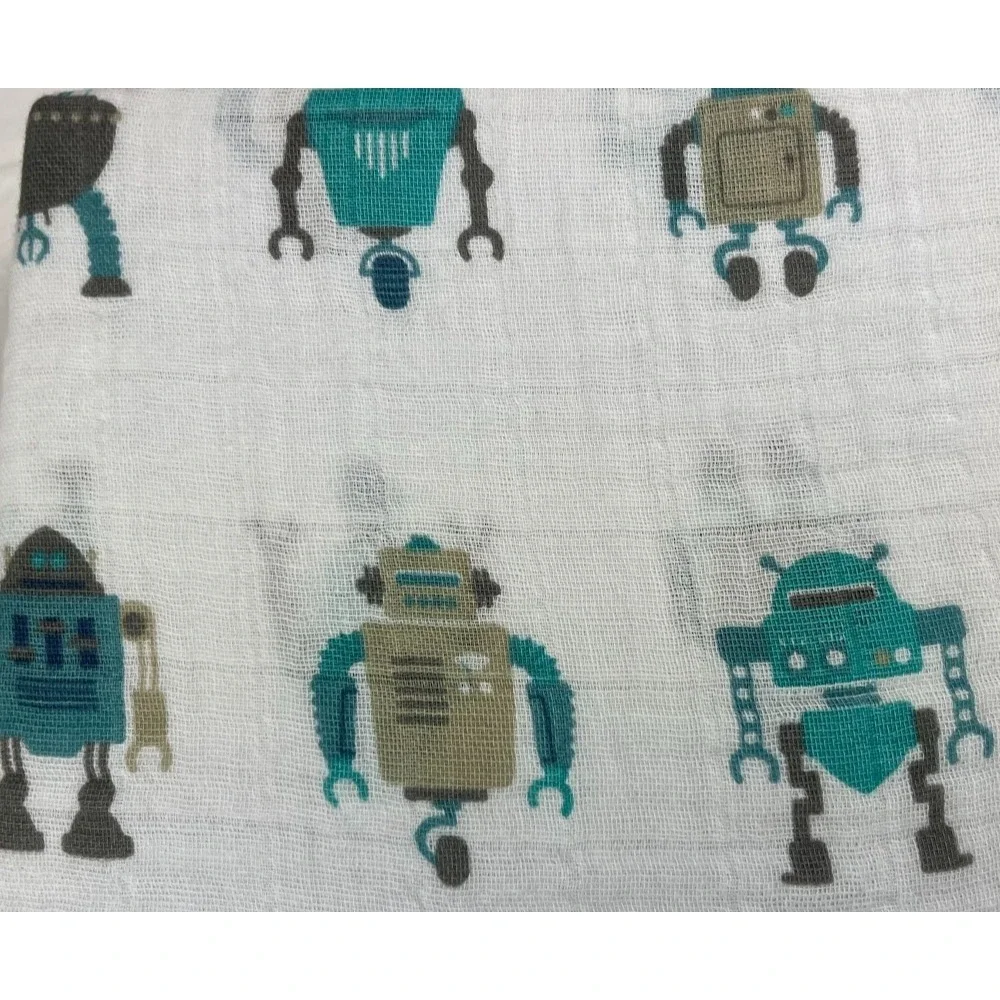 Robot Cotton Muslin Fitted Baby Crib Sheet White Standard‎ Mattress NWT